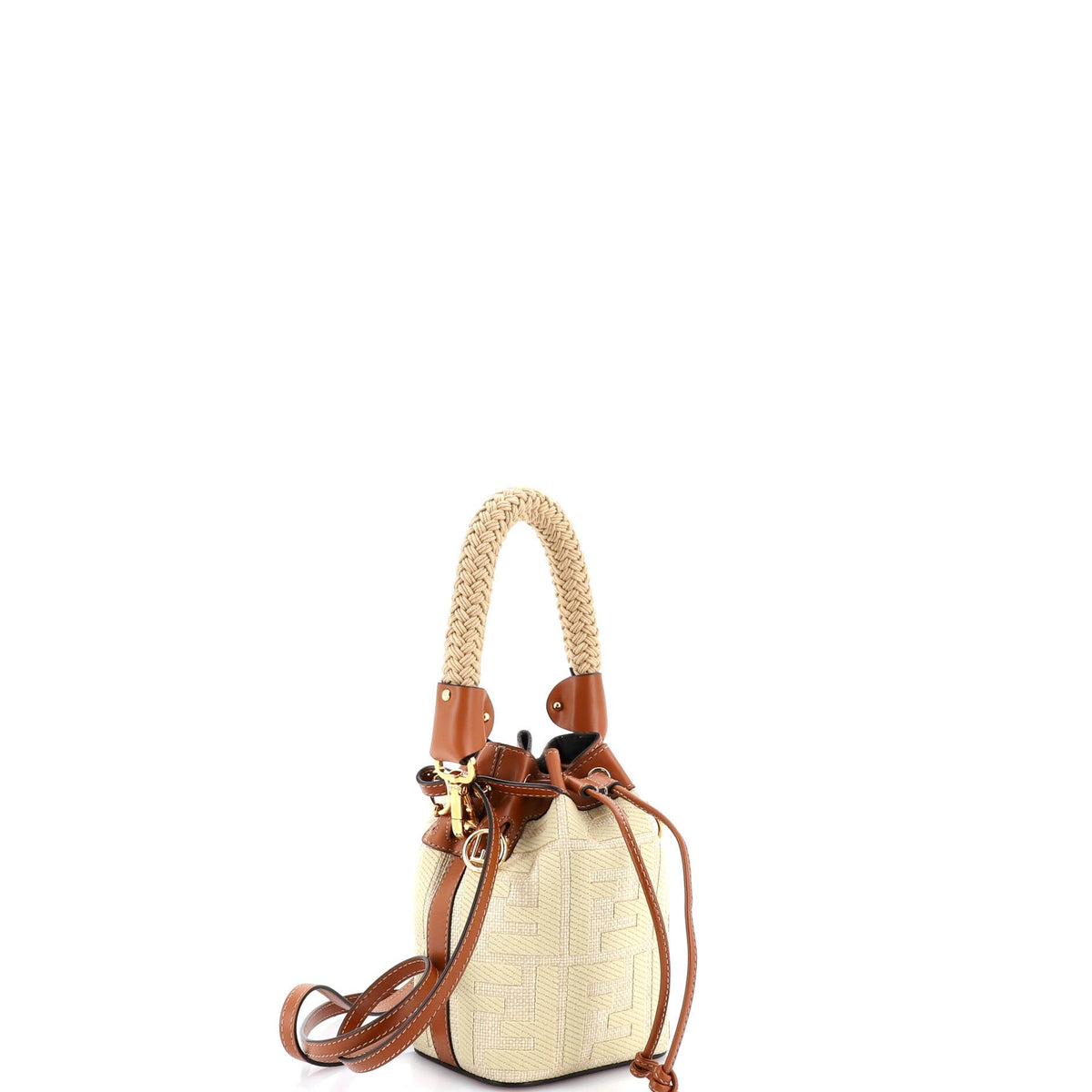 Woven Handle Mon Tresor Bucket Bag Zucca Embroidered Canvas Mini