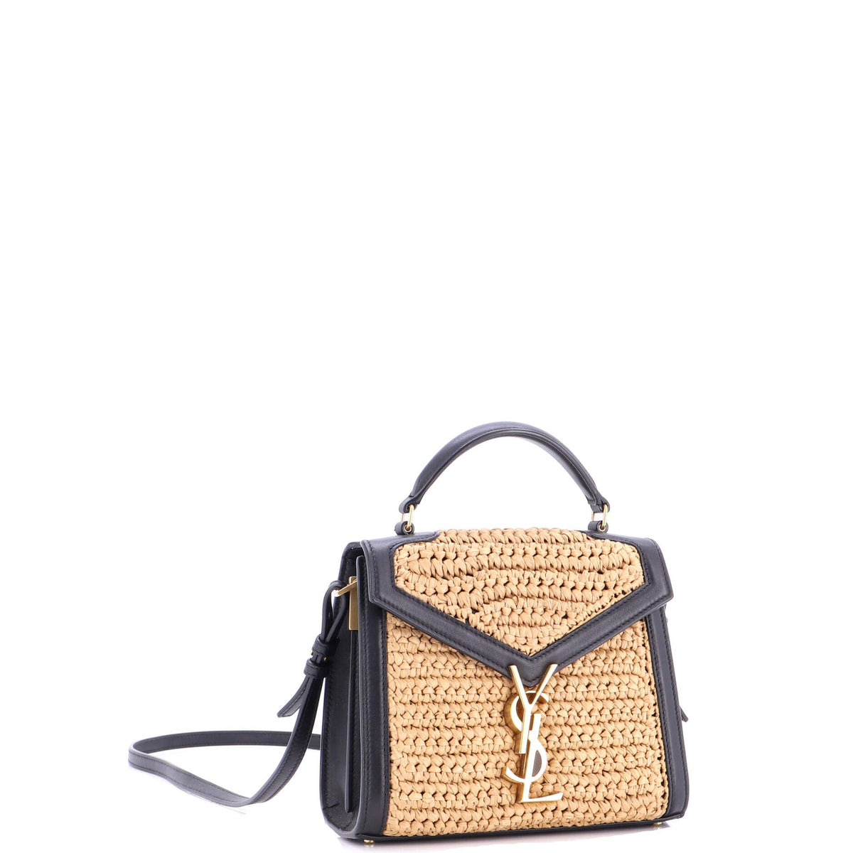 Cassandra Top Handle Bag Raffia with Leather Mini