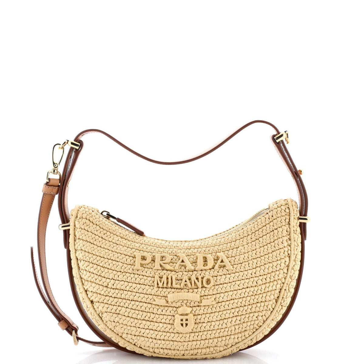 Arque Half Moon Hobo Crochet Raffia with Leather Small