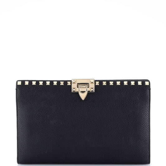 Rockstud Flip Lock Flat Pouch Leather Large