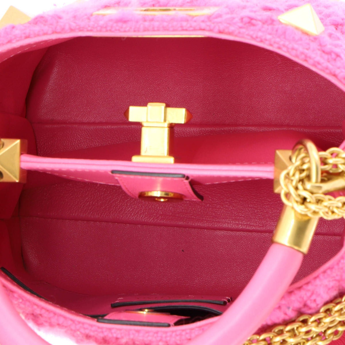 Roman Stud Top Handle Bag Woven Wool with Leather Small