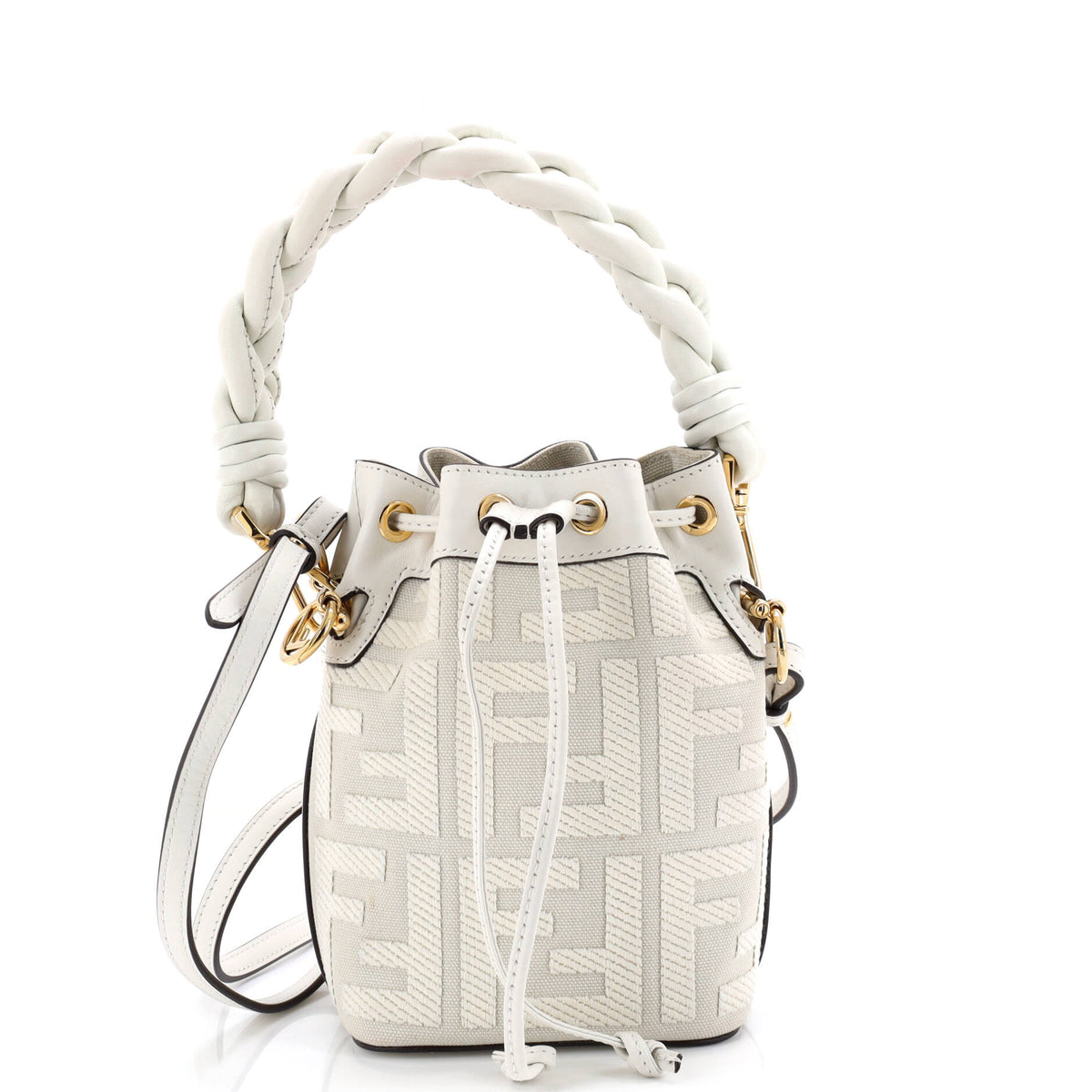 Woven Handle Mon Tresor Bucket Bag Zucca Embroidered Canvas Mini
