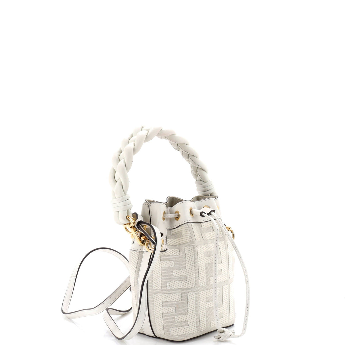 Woven Handle Mon Tresor Bucket Bag Zucca Embroidered Canvas Mini