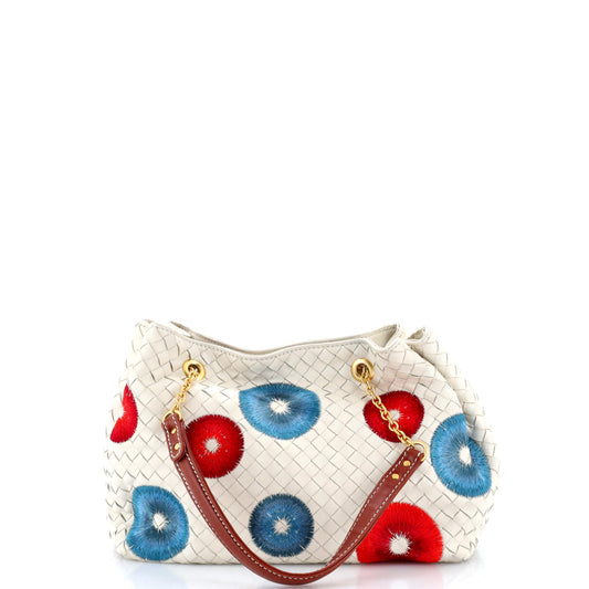Chain Shoulder Bag Embroidered Intrecciato Leather Small