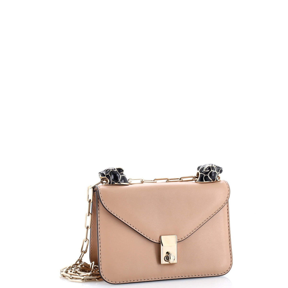 Panther Chain Flap Shoulder Bag Leather Small