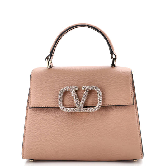 VSling Top Handle Bag Leather with Crystal Detail Small