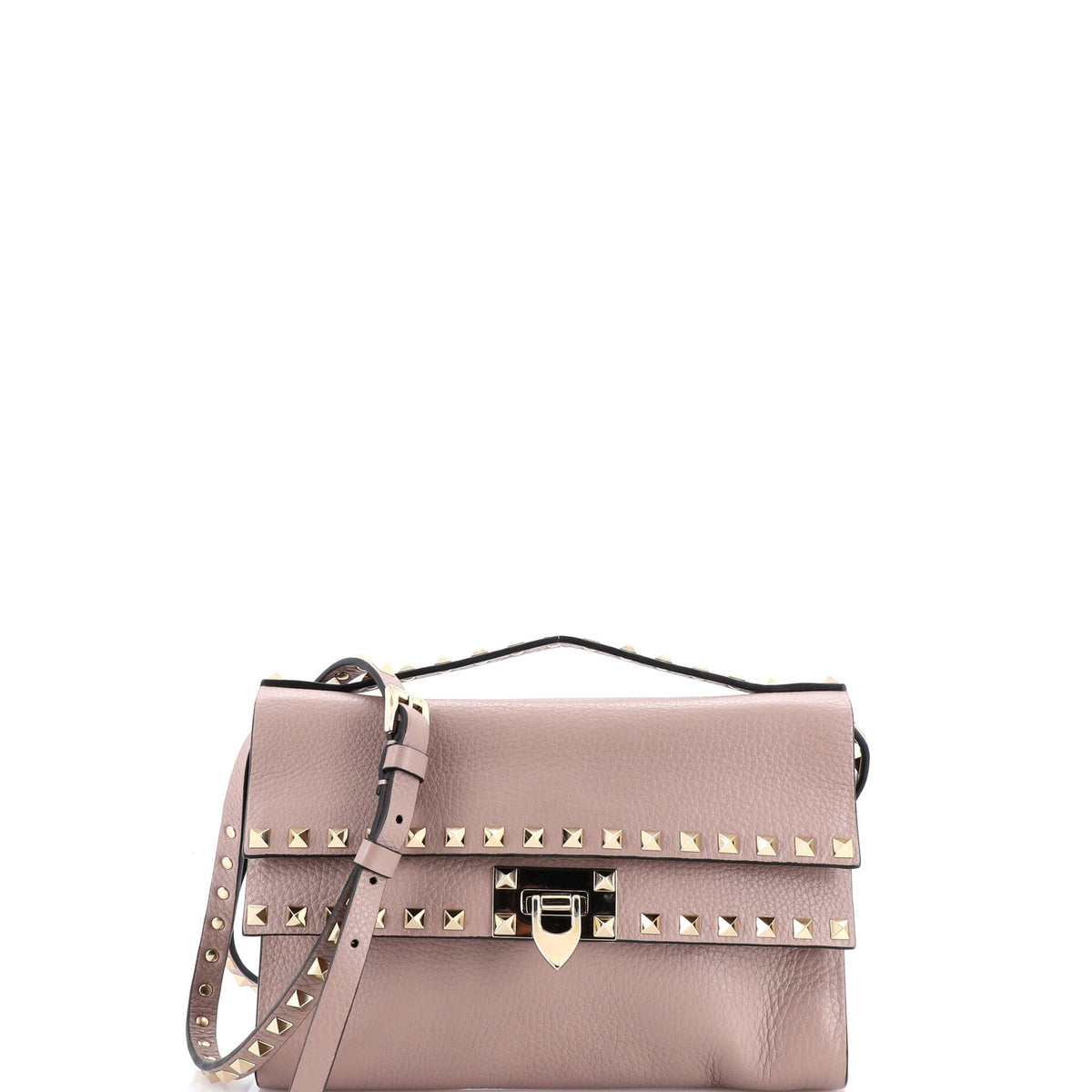 Rockstud Flip Lock Double Flap Crossbody Bag Leather Small