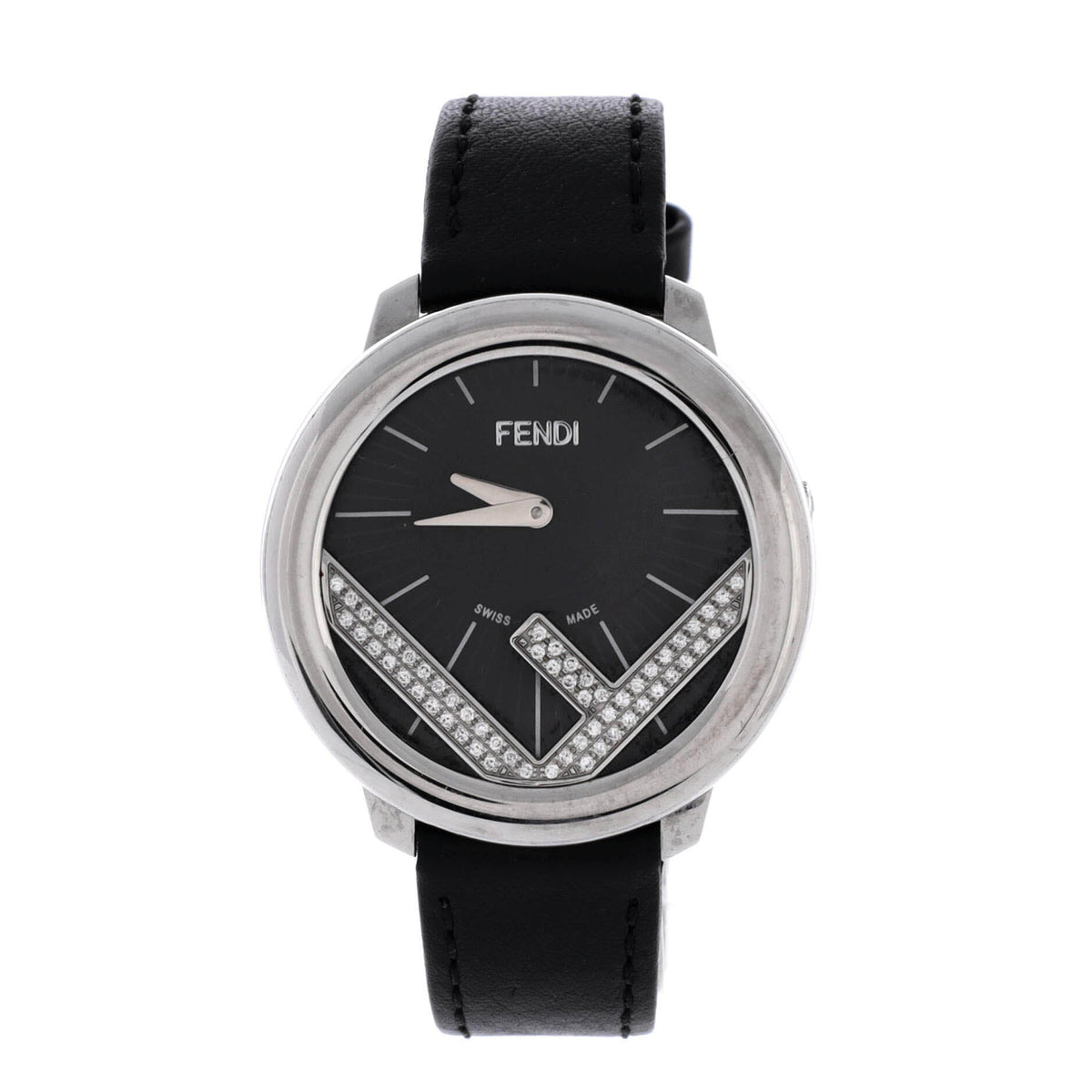 Run Away Round Quartz Watch Stainless Steel and Leather with Diamond Dial 36