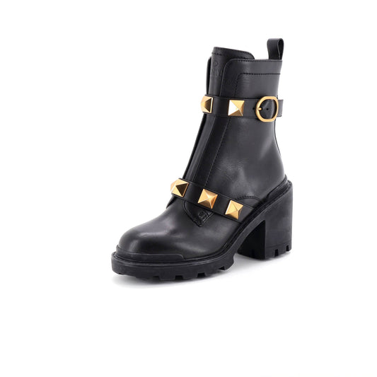 Women's Roman Stud Combat Ankle Boots Leather