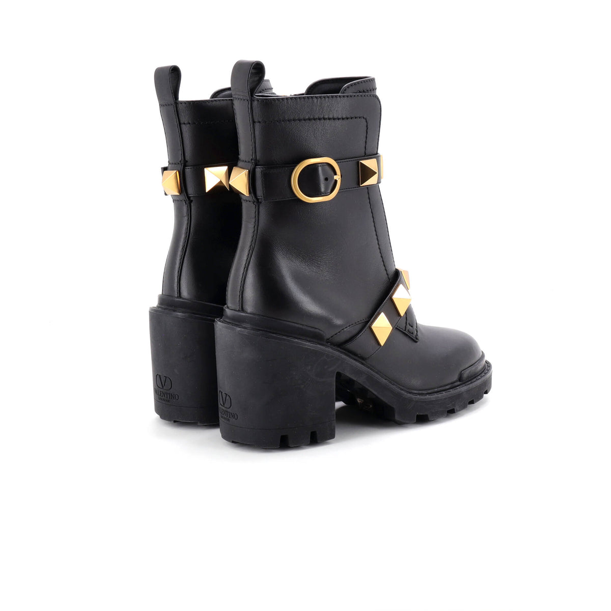 Women's Roman Stud Combat Ankle Boots Leather