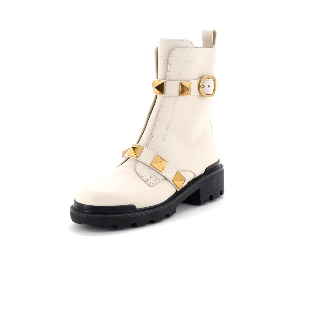 Women's Roman Stud Combat Ankle Boots Leather