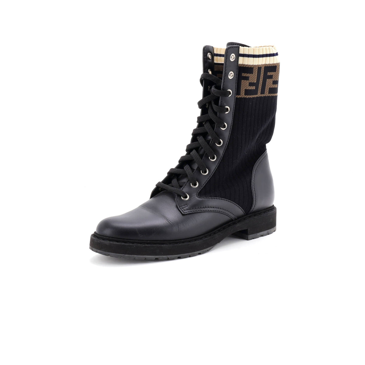 Women's Rockoko Combat Boots Leather with Knit Stretch Fabric and Zucca Trim