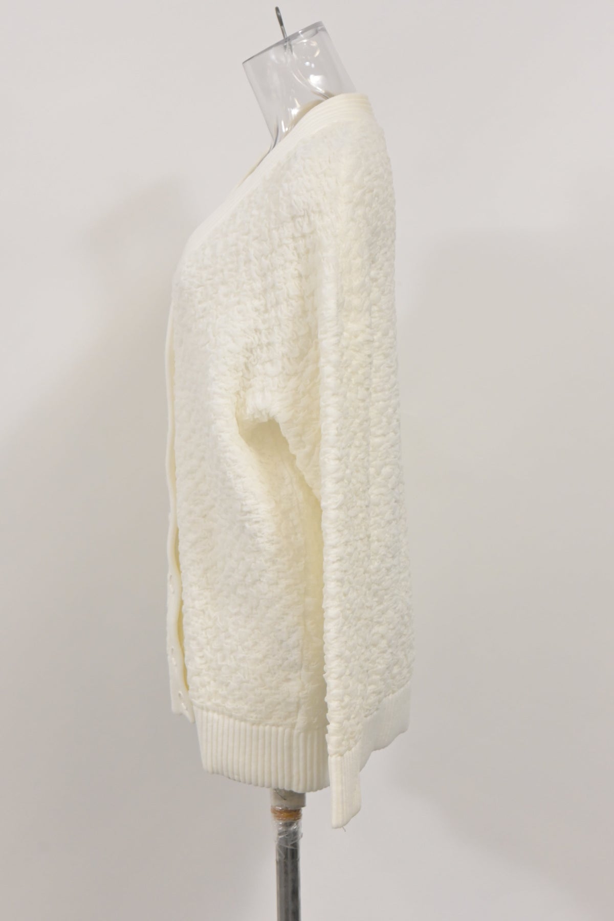 Fendi Textured Button-Down Cardigan in Cream Wool