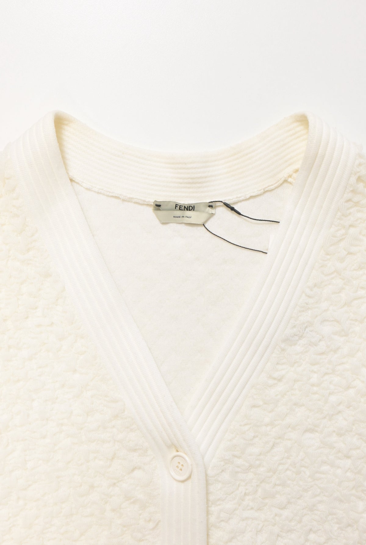 Fendi Textured Button-Down Cardigan in Cream Wool