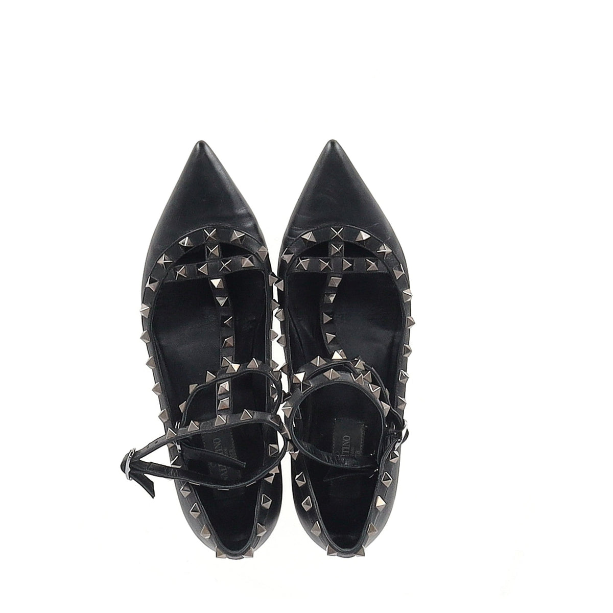 Valentino Garavani Rockstud Caged Strap Ballet Flats in Black Leather