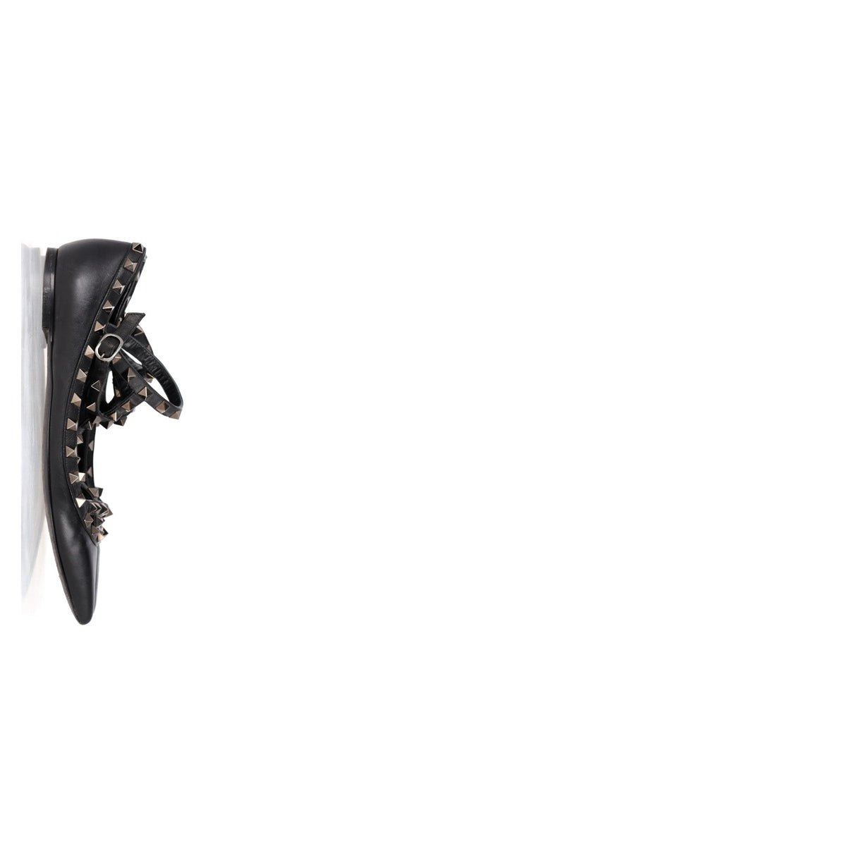 Valentino Garavani Rockstud Caged Strap Ballet Flats in Black Leather