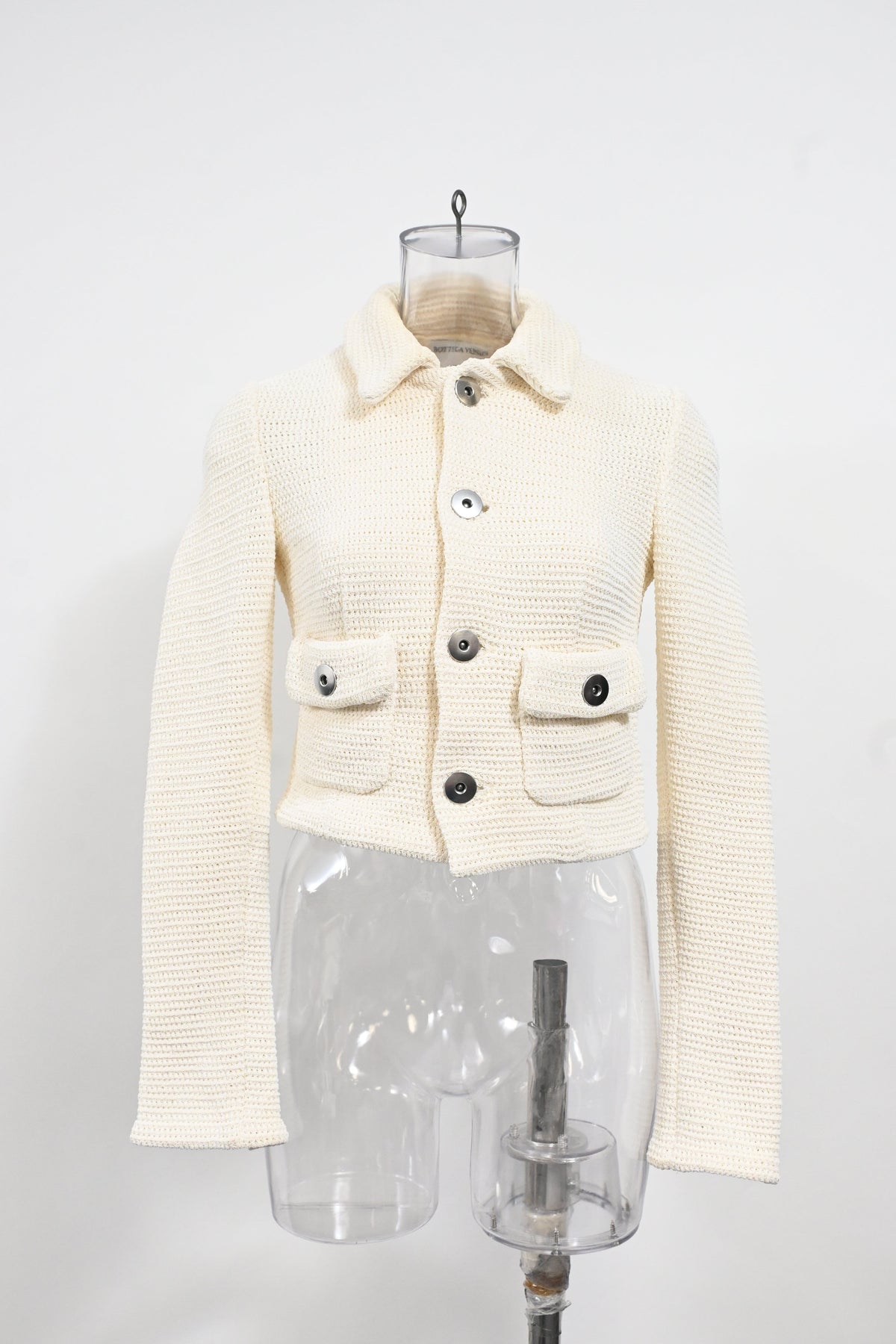 Bottega Veneta Salon 01 Knitted Button-Down Jacket in Cream Cotton