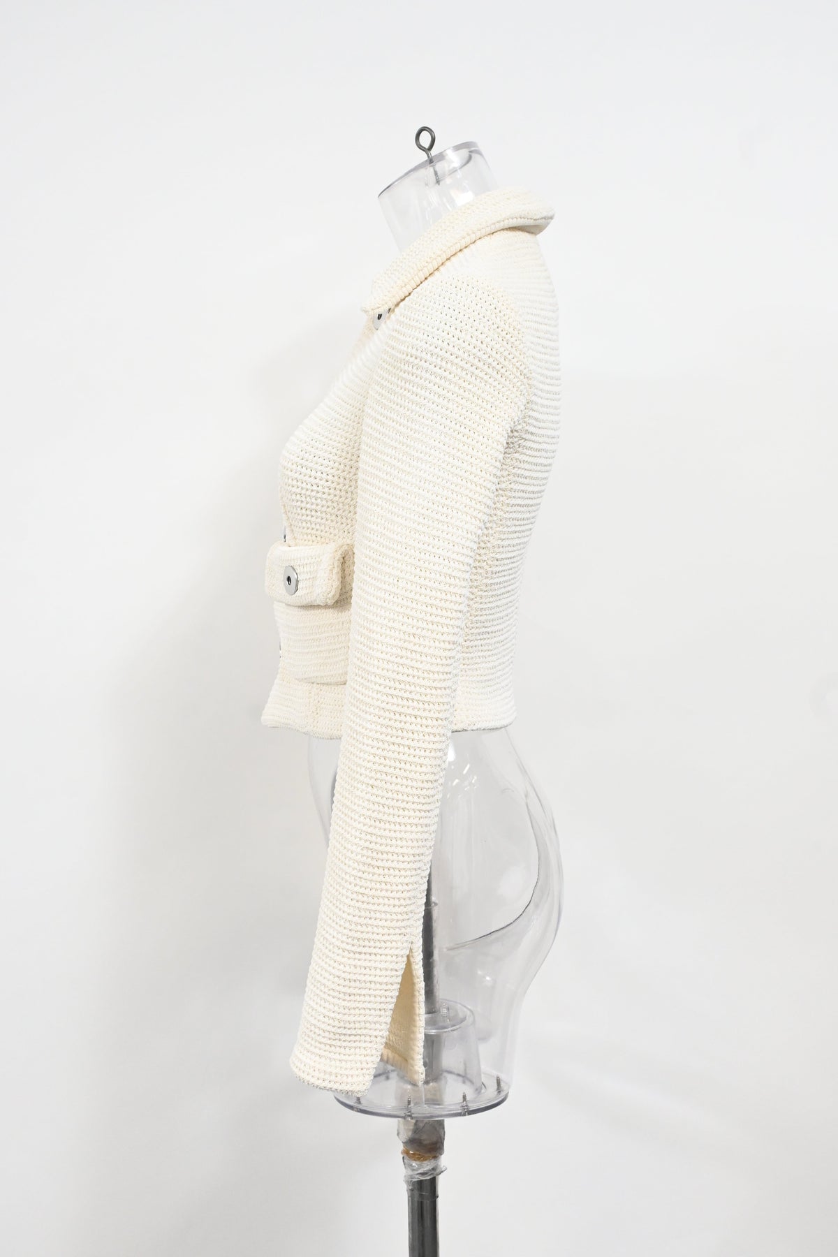 Bottega Veneta Salon 01 Knitted Button-Down Jacket in Cream Cotton