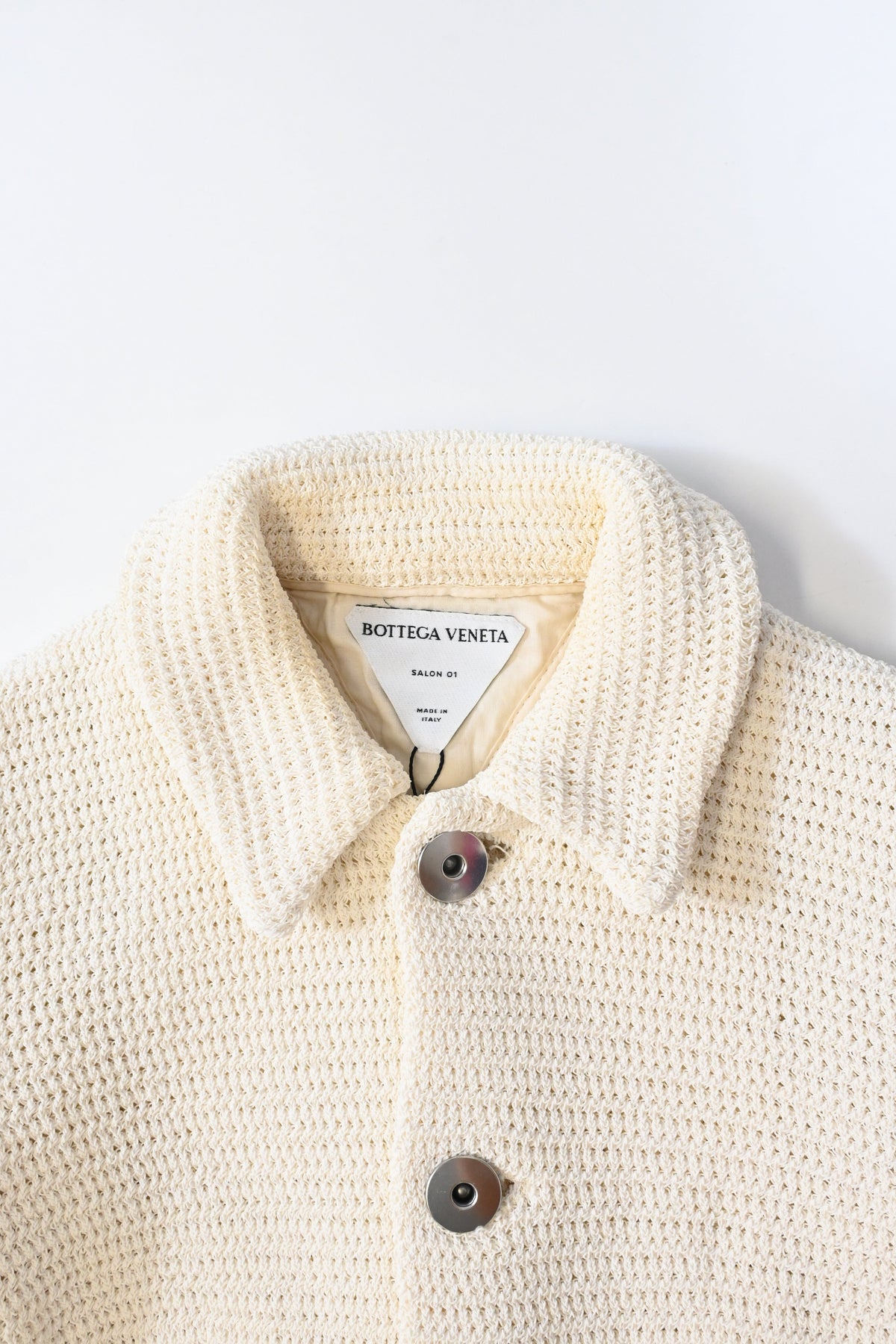 Bottega Veneta Salon 01 Knitted Button-Down Jacket in Cream Cotton