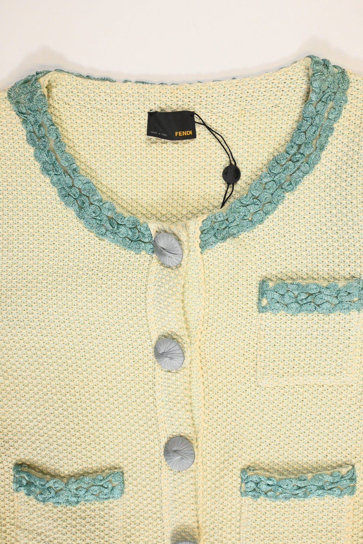 Fendi Knitted Embellished-Buttons Cardigan in Yellow Cotton