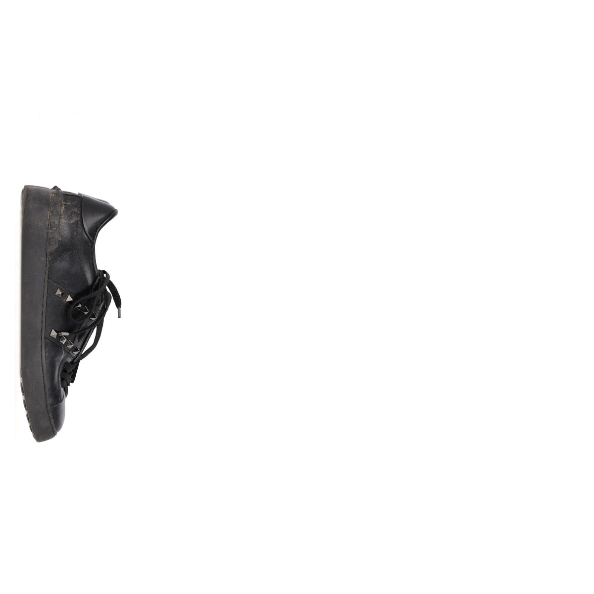 Valentino Garavani Rockstud Lace-Up Sneakers in Black Calfskin Leather