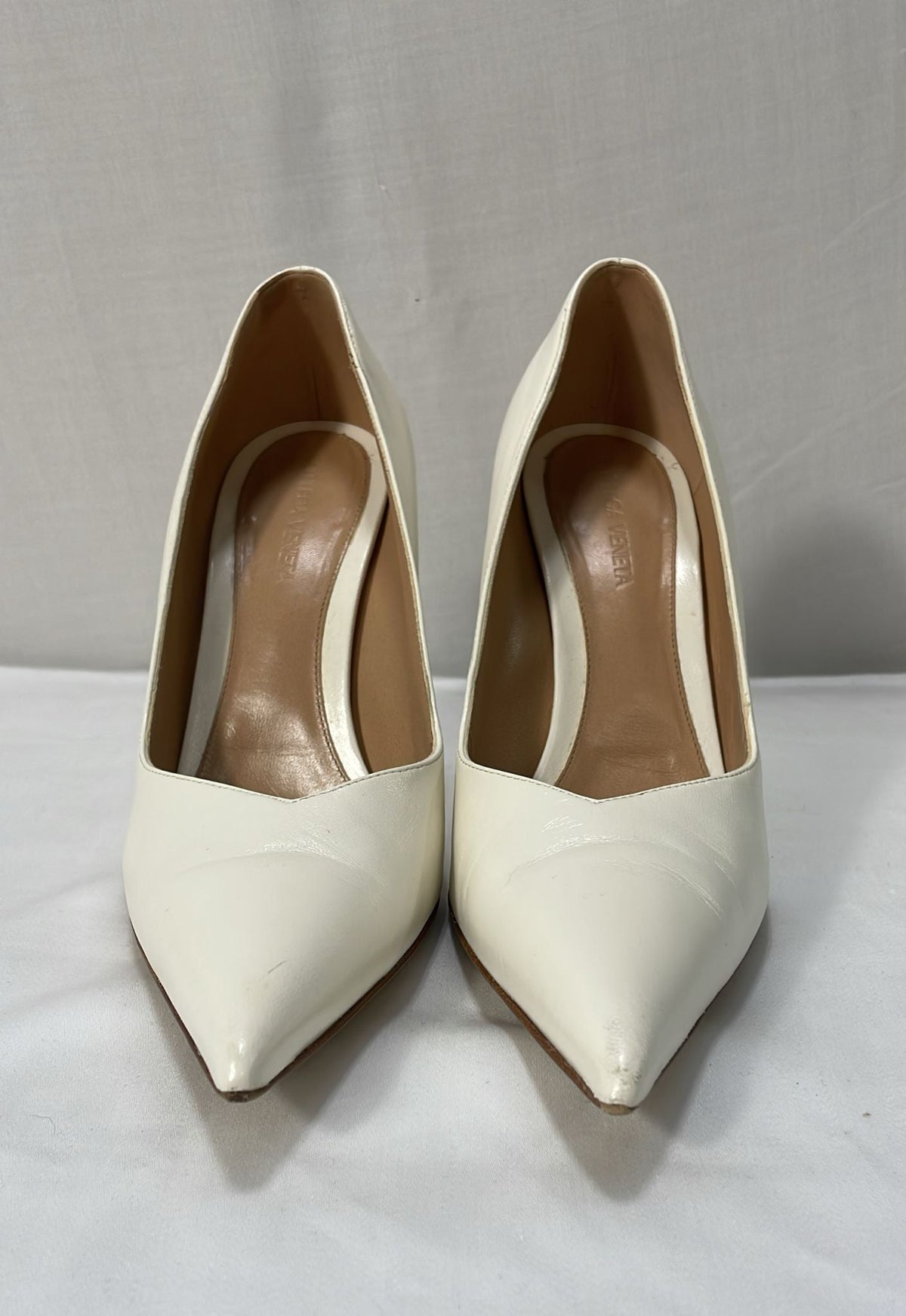 Bottega Veneta Punta Wedge Pumps in White Leather
