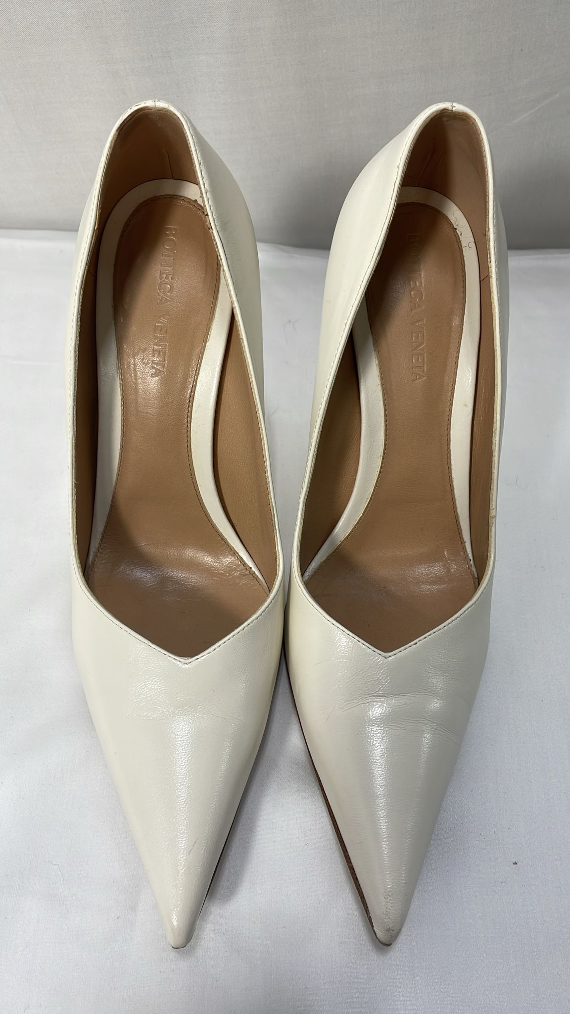 Bottega Veneta Punta Wedge Pumps in White Leather