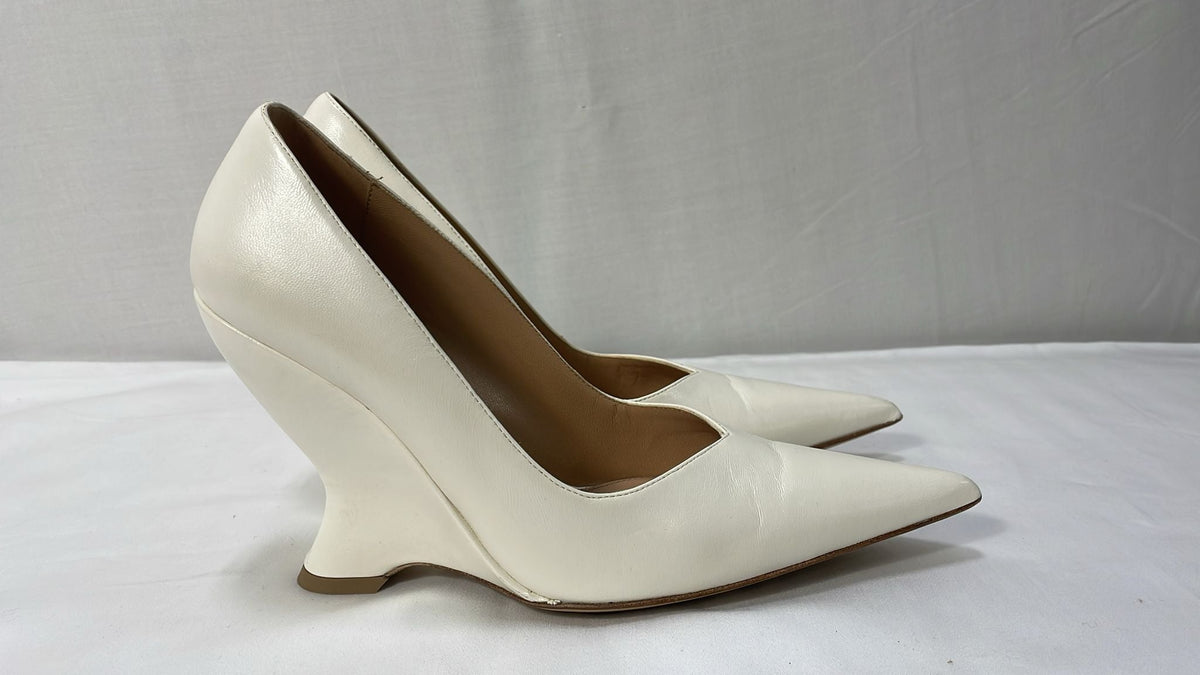 Bottega Veneta Punta Wedge Pumps in White Leather