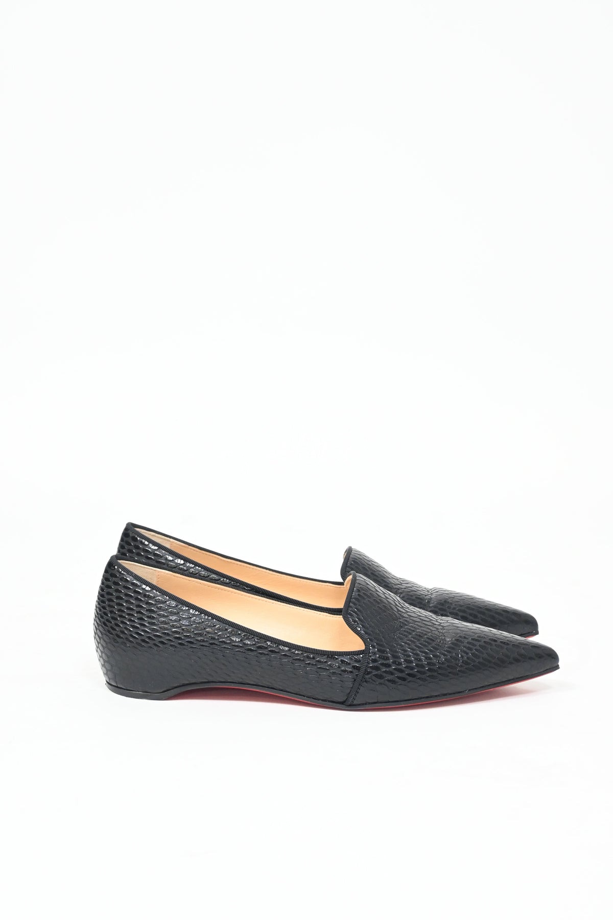 Christian Louboutin Kashasha Lizard Embossed Ballet Flats in Black Calf Leather