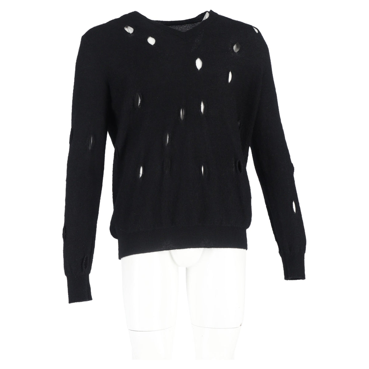 Bottega Veneta Distressed V-Neck Sweater in Black Wool