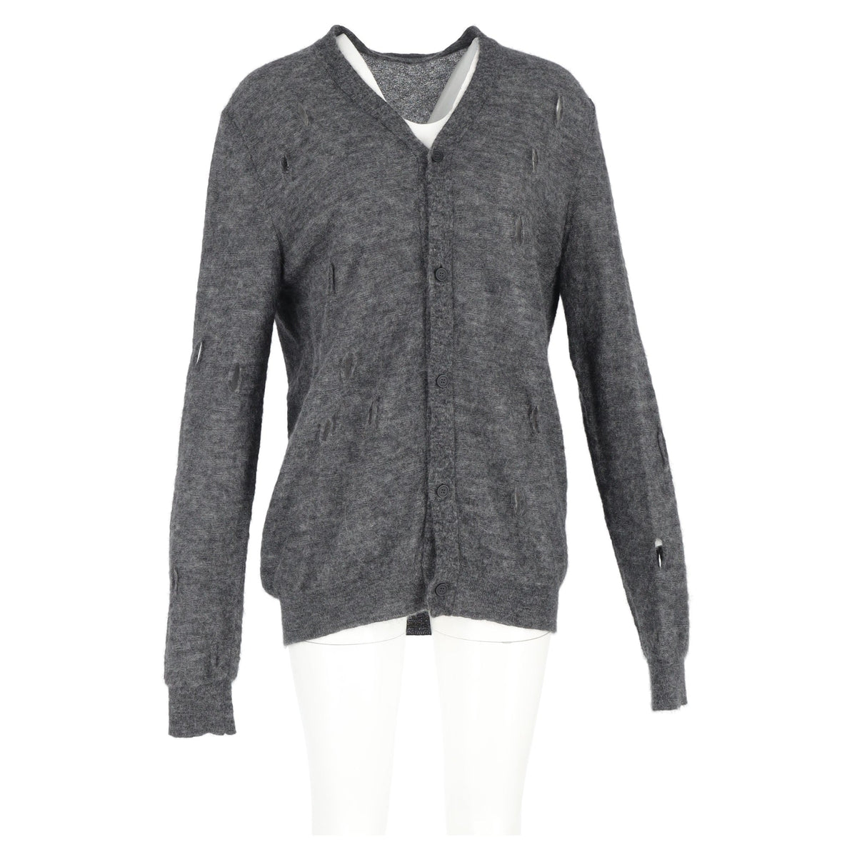 Bottega Veneta Distressed Cardigan in Grey Wool