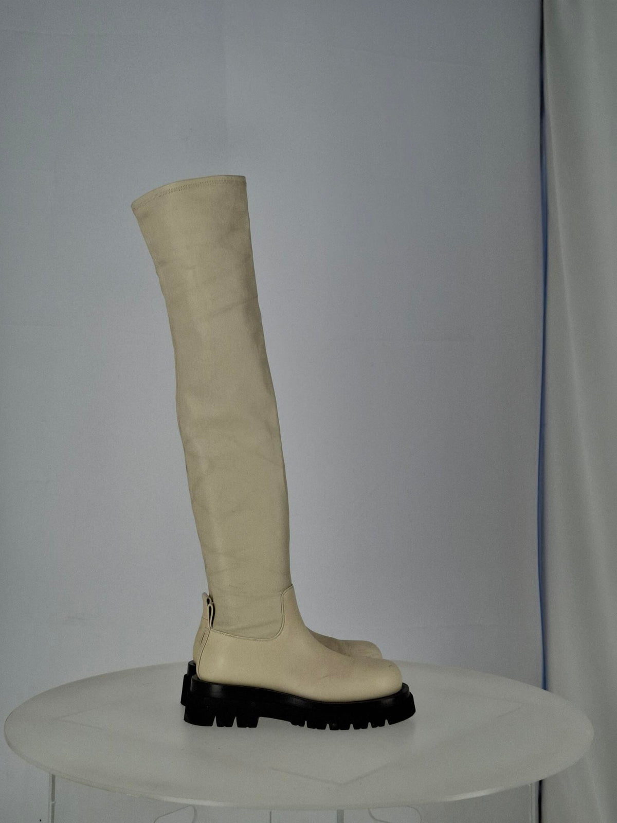 Bottega Veneta The Lug Over-The-Knee Boots in Ivory Leather