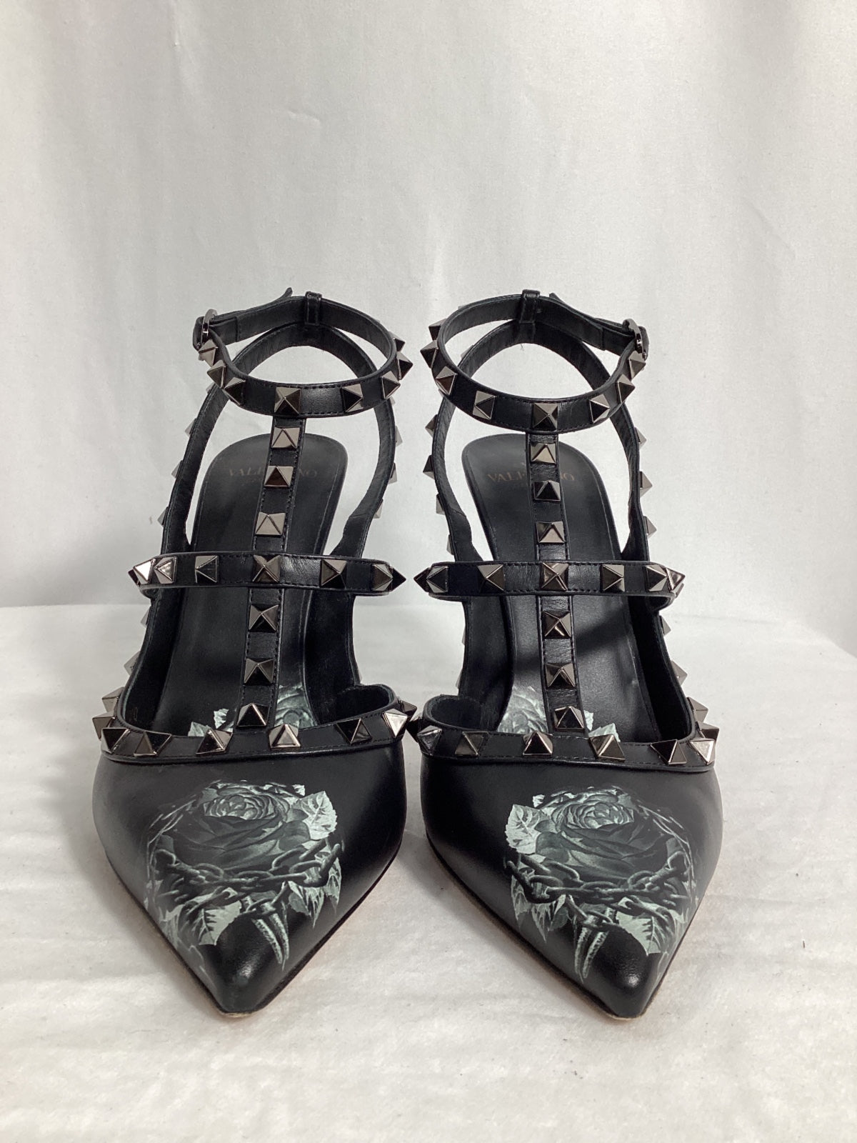 Valentino X UNDERCOVER Rockstud Ankle Strap Pumps in Black Calfskin Leather