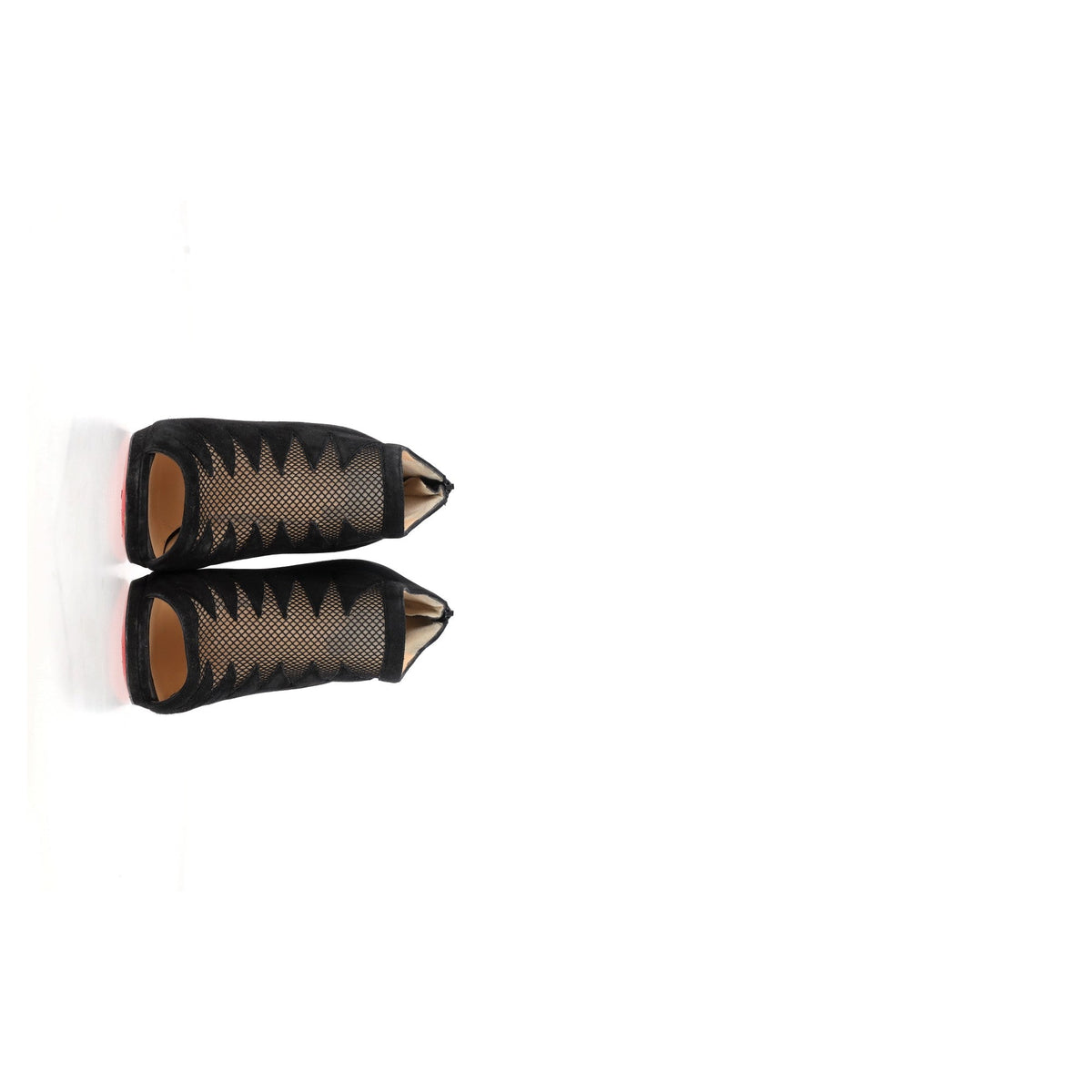 Christian Louboutin Peep-Toe Boots in Black Suede and Mesh
