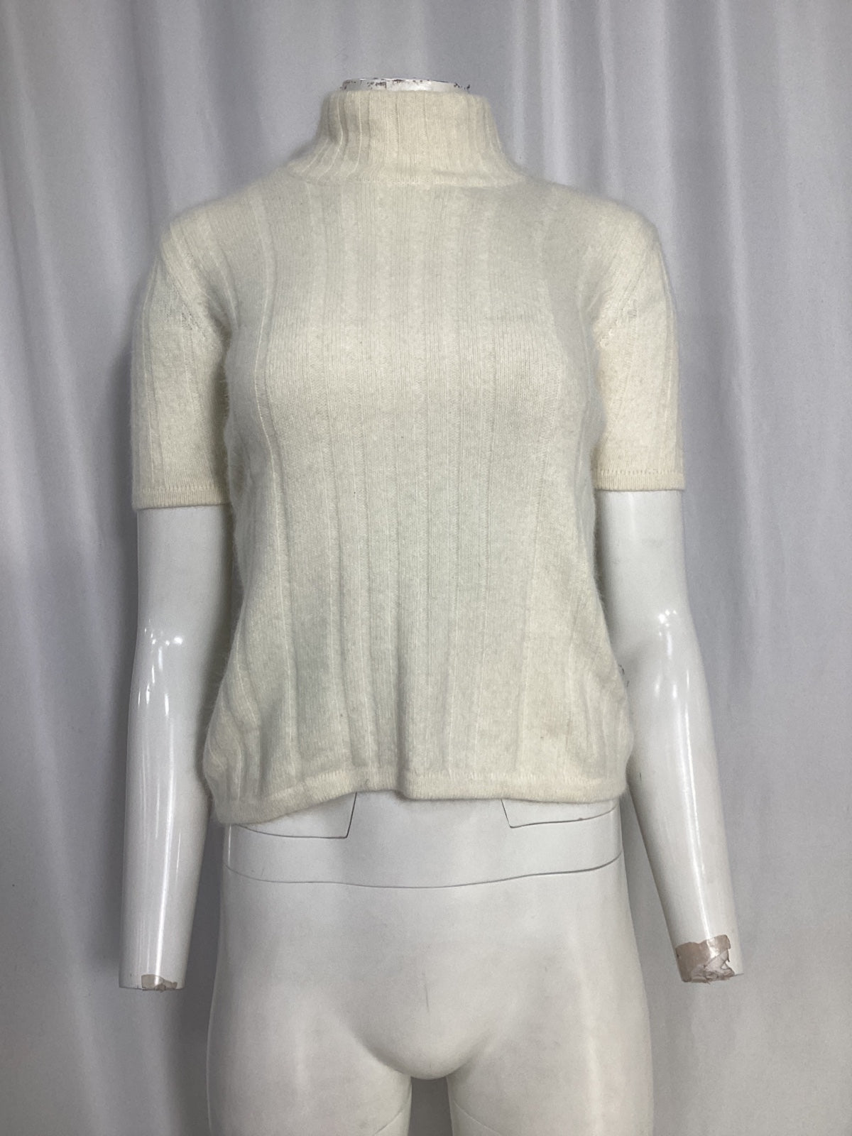 Valentino Garavani Knitted Turtleneck Short Sleeve Top in Ivory Wool