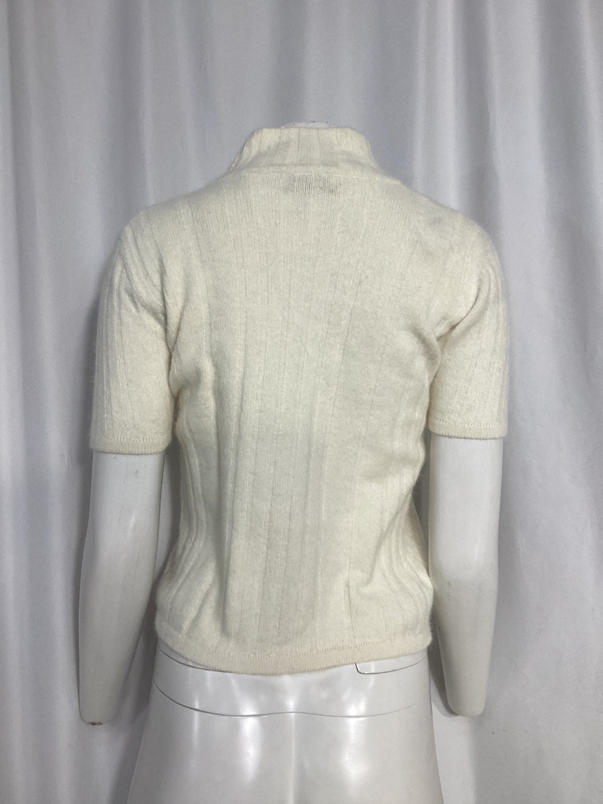 Valentino Garavani Knitted Turtleneck Short Sleeve Top in Ivory Wool