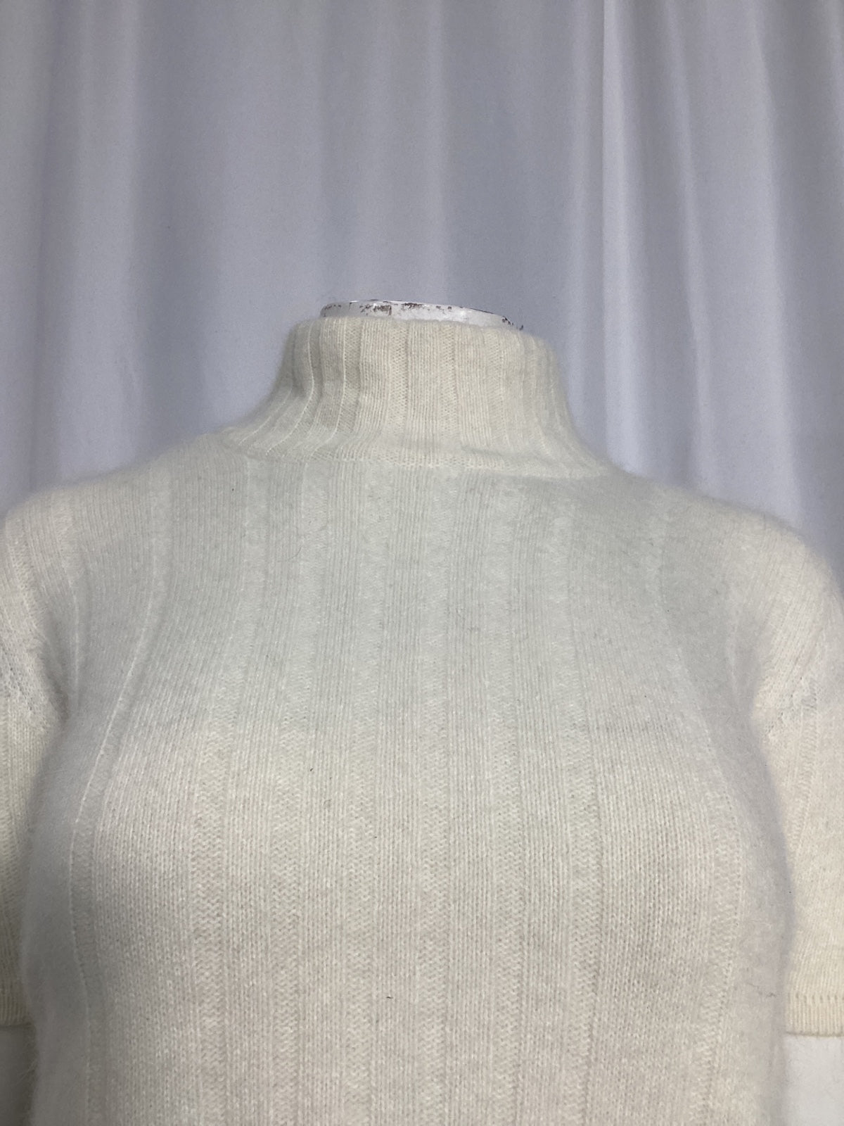 Valentino Garavani Knitted Turtleneck Short Sleeve Top in Ivory Wool