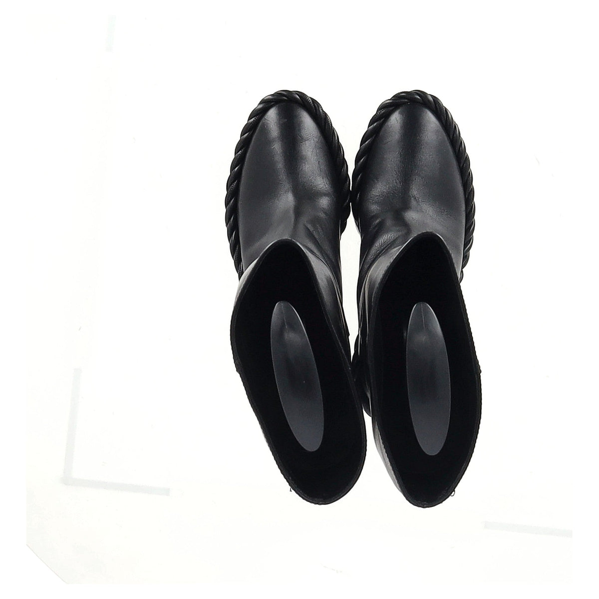 Valentino Garavani Rope Mid-Calf Block Heel Boots in Black Leather