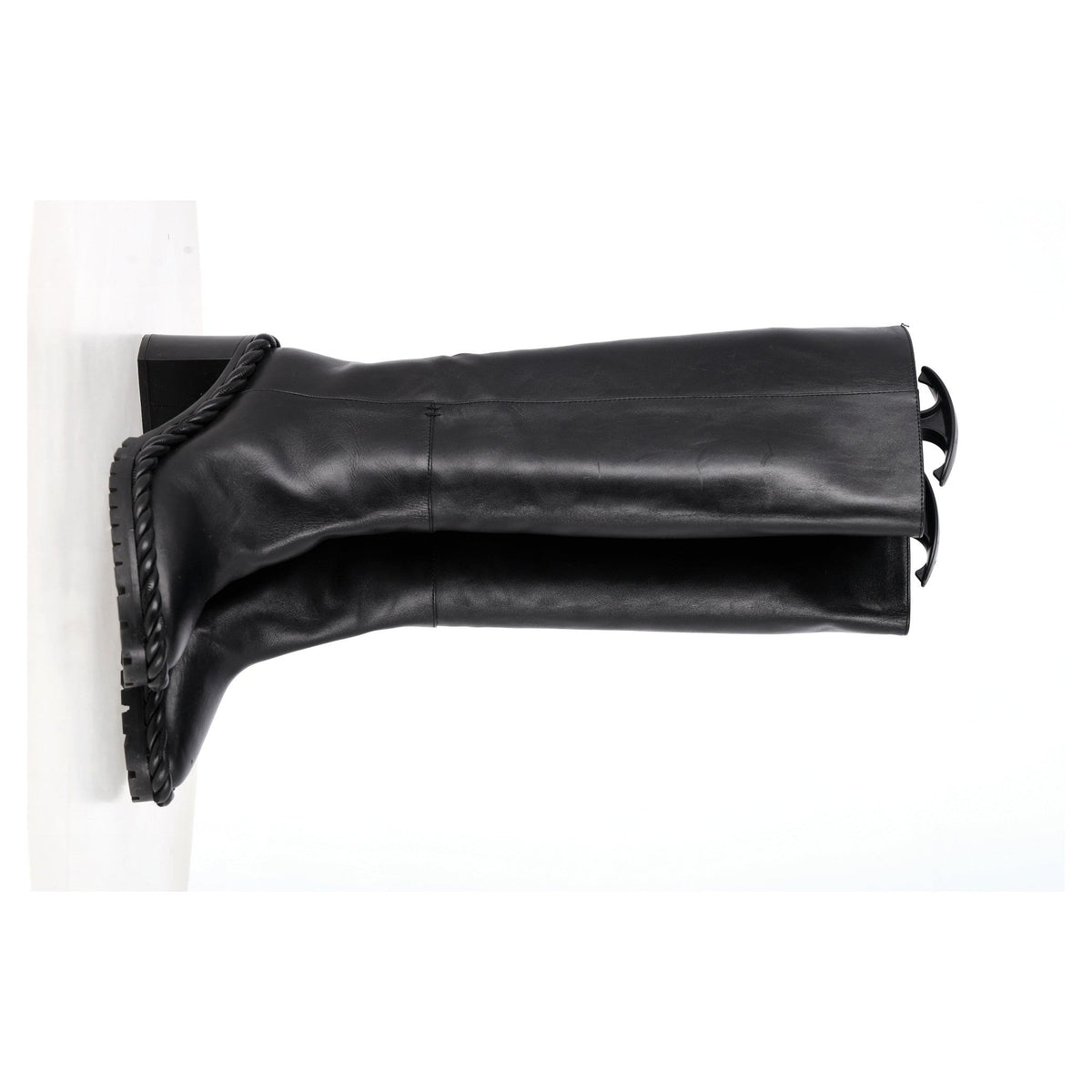 Valentino Garavani Rope Mid-Calf Block Heel Boots in Black Leather