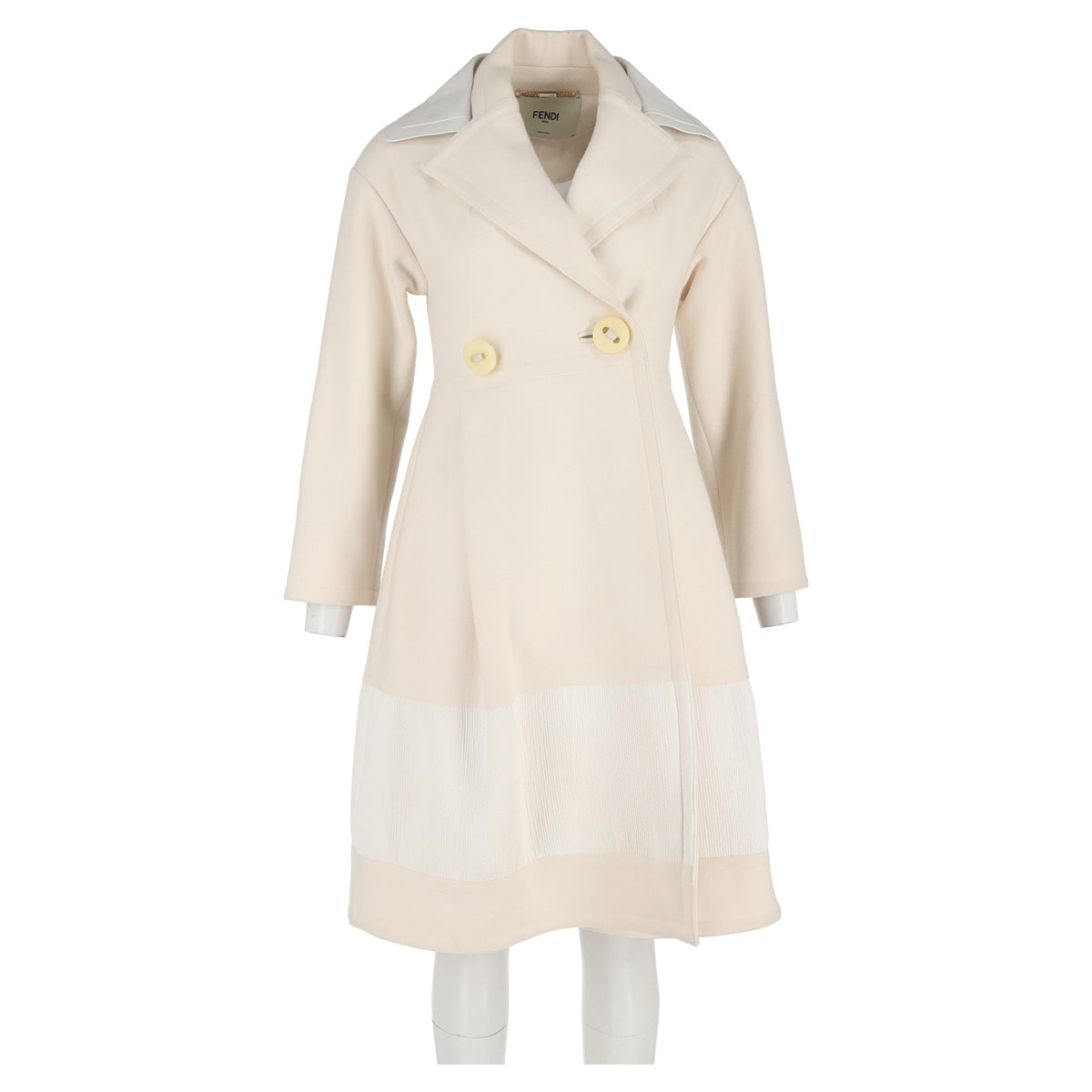 Fendi Double-Breasted Coat in Cream Wool