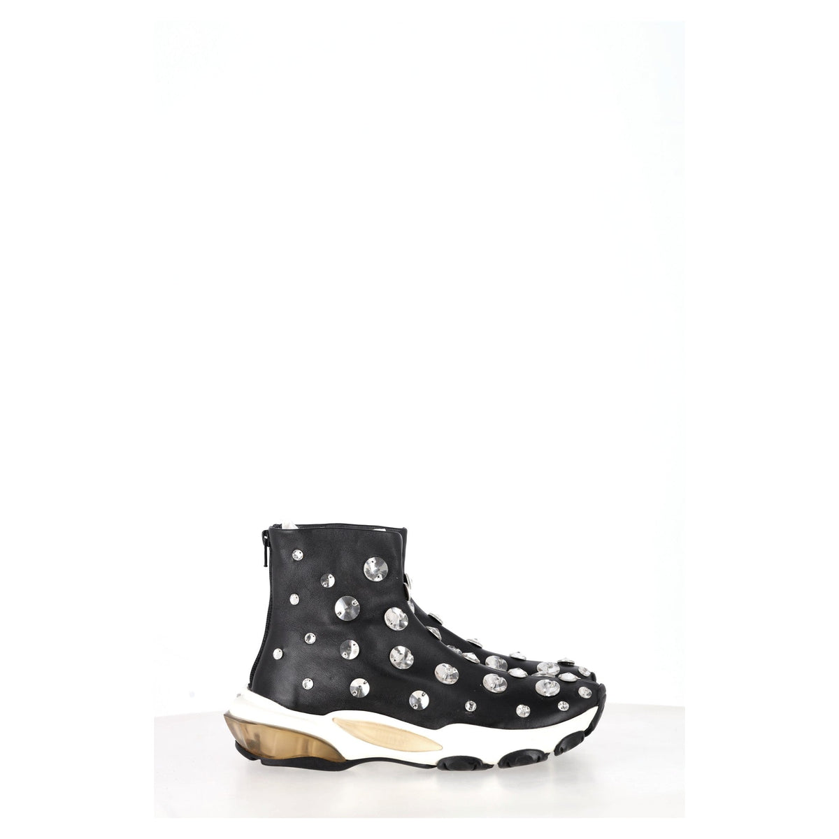 Valentino Garavani Crystal-Embellished Sneakers in Black Leather