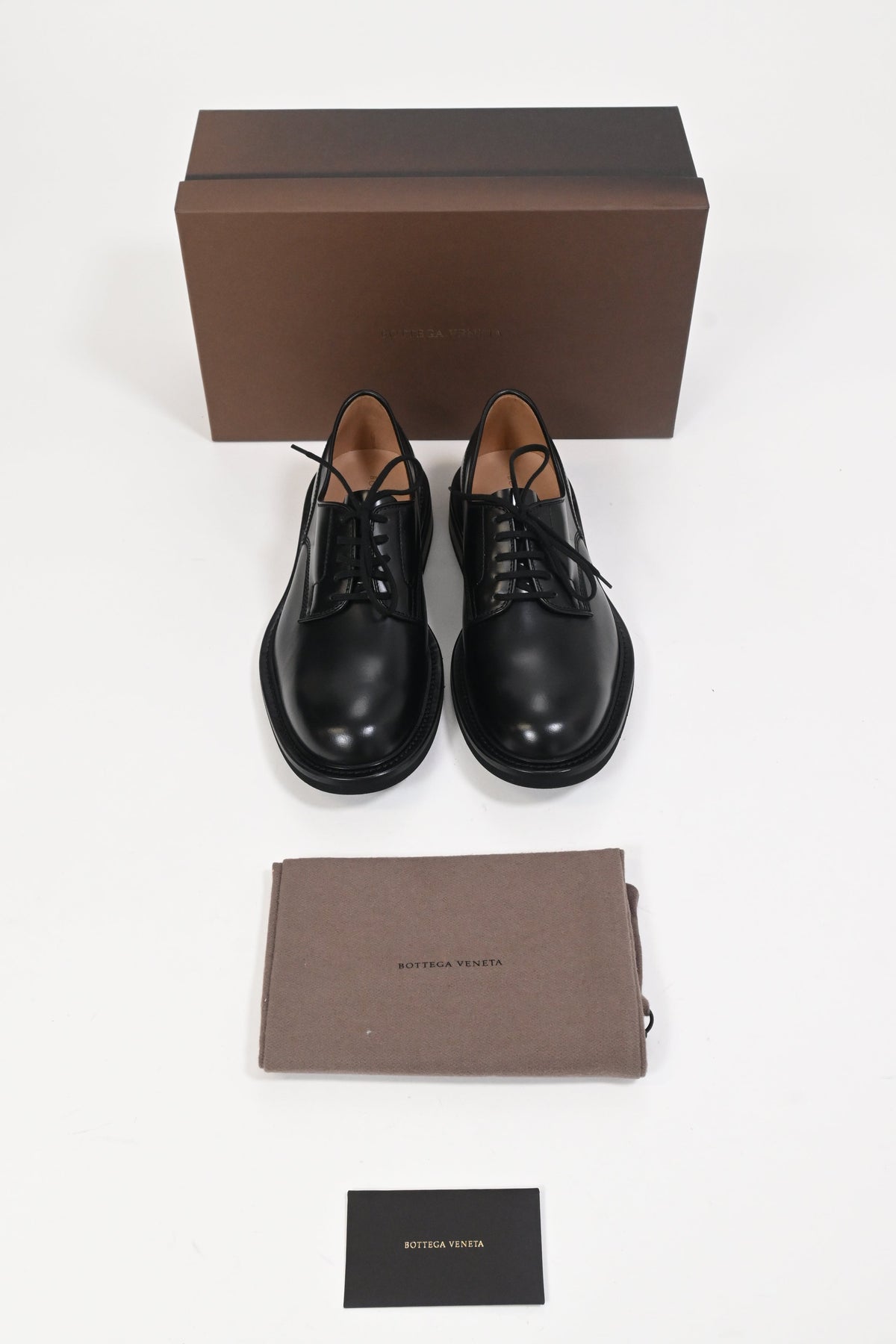 Bottega Veneta The Level Panelled Derby Shoes in Black Leather