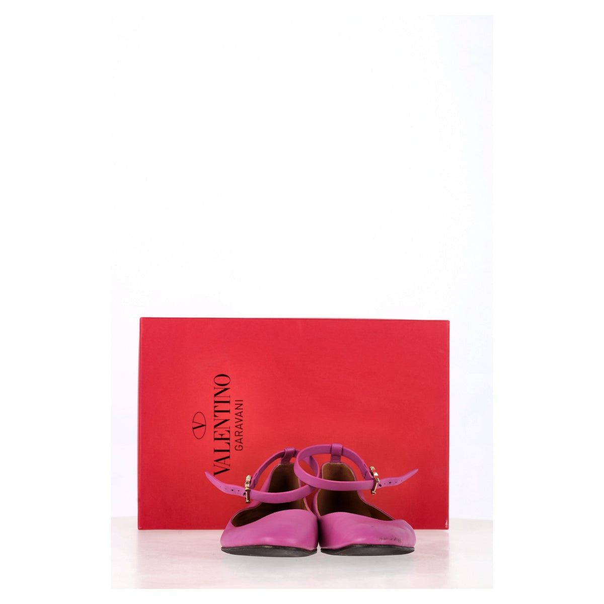 Valentino Garavani Tan-Go Ankle-Strap Ballerina Flats in Pink Leather
