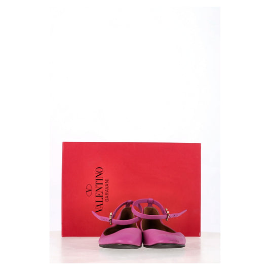 Valentino Garavani Tan-Go Ankle-Strap Ballerina Flats in Pink Leather