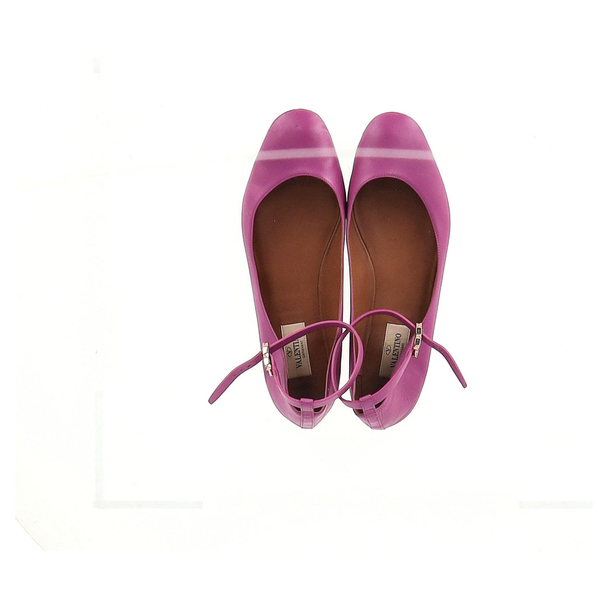 Valentino Garavani Tan-Go Ankle-Strap Ballerina Flats in Pink Leather