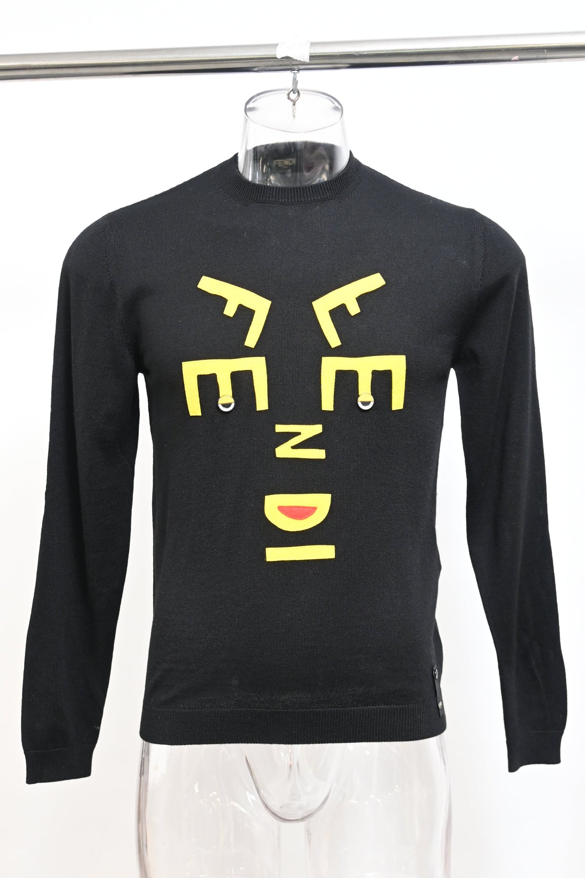 Fendi Logo Print Sweater in Black Wool