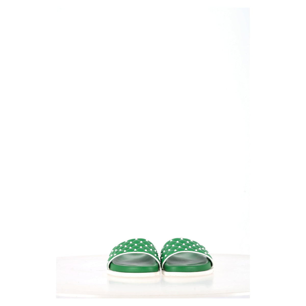 Valentino Garavani Rockstud Quilted Slides In Green Leather