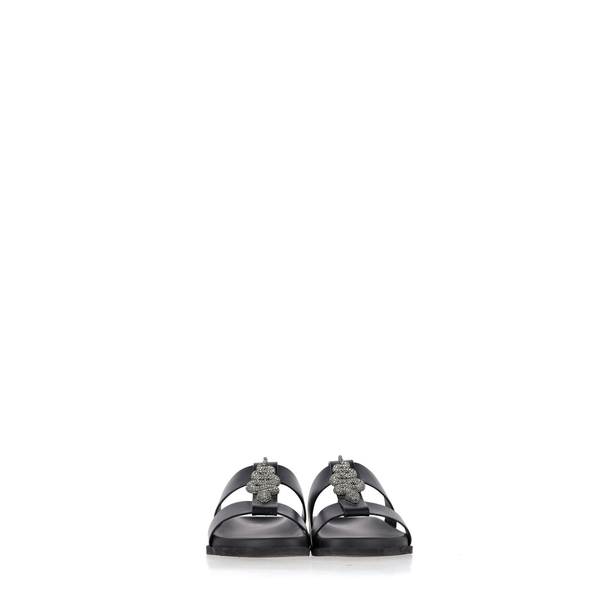 Valentino Garavani Serpent Snake Embellished Slippers in Black Leather