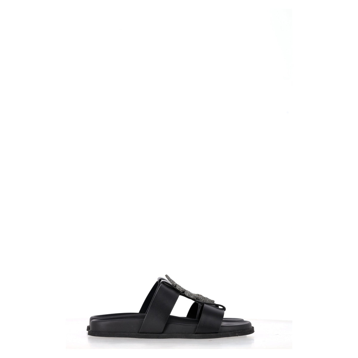 Valentino Garavani Serpent Snake Embellished Slippers in Black Leather