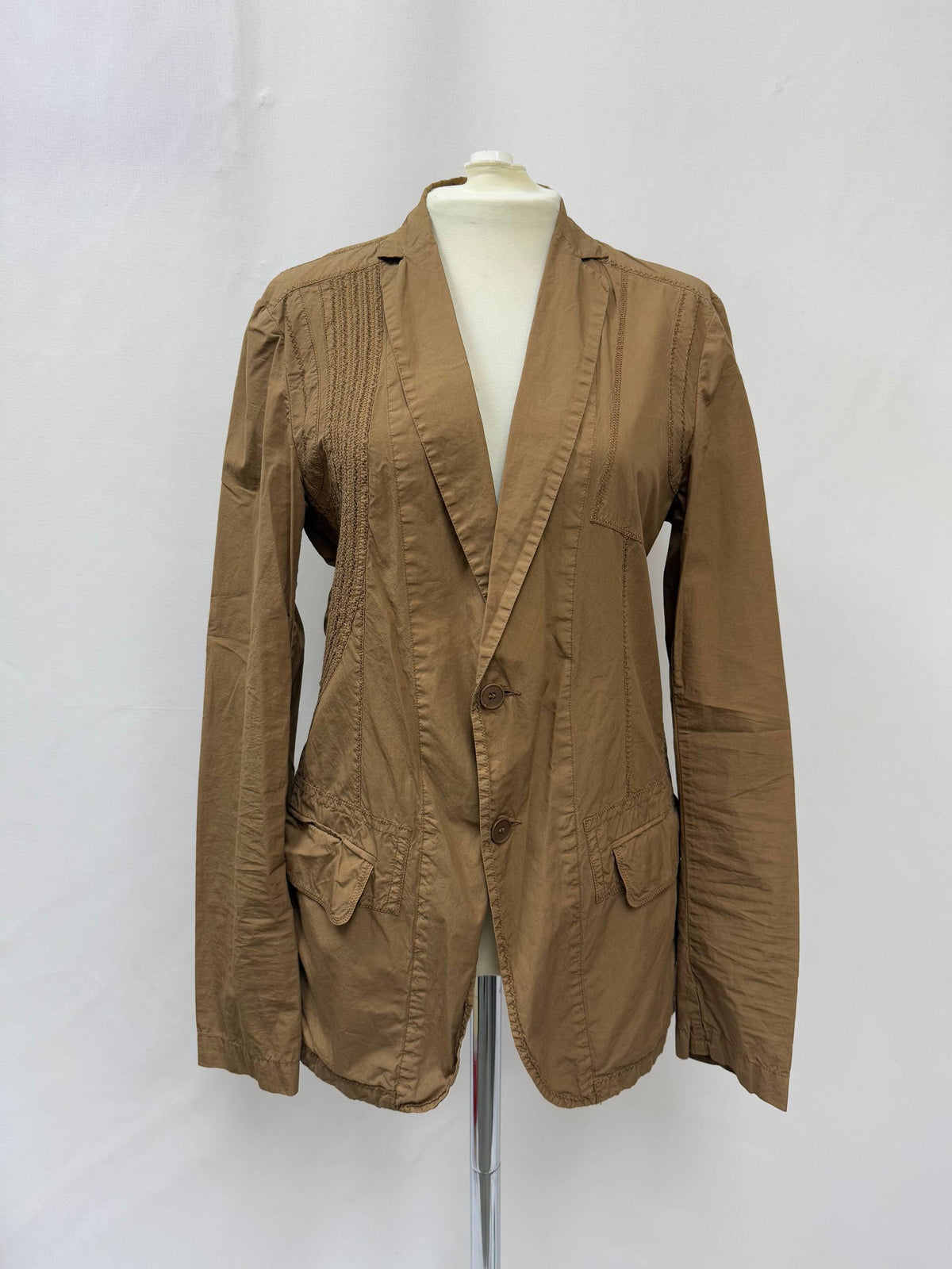 Bottega Veneta Single-Breasted Detailed Stitch Blazer in Brown Cotton